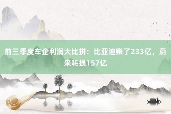 前三季度车企利润大比拼：比亚迪赚了233亿，蔚来耗损157亿